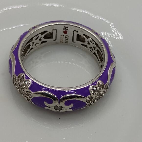 Hidalgo Purple Enamel Sterling Silver Ring sz 7 - Picture 3 of 6